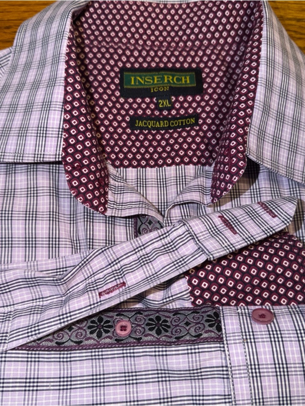 Inserch Shirt Mens 2XL Long Sleeve Button Front Jacquard Cotton Casual